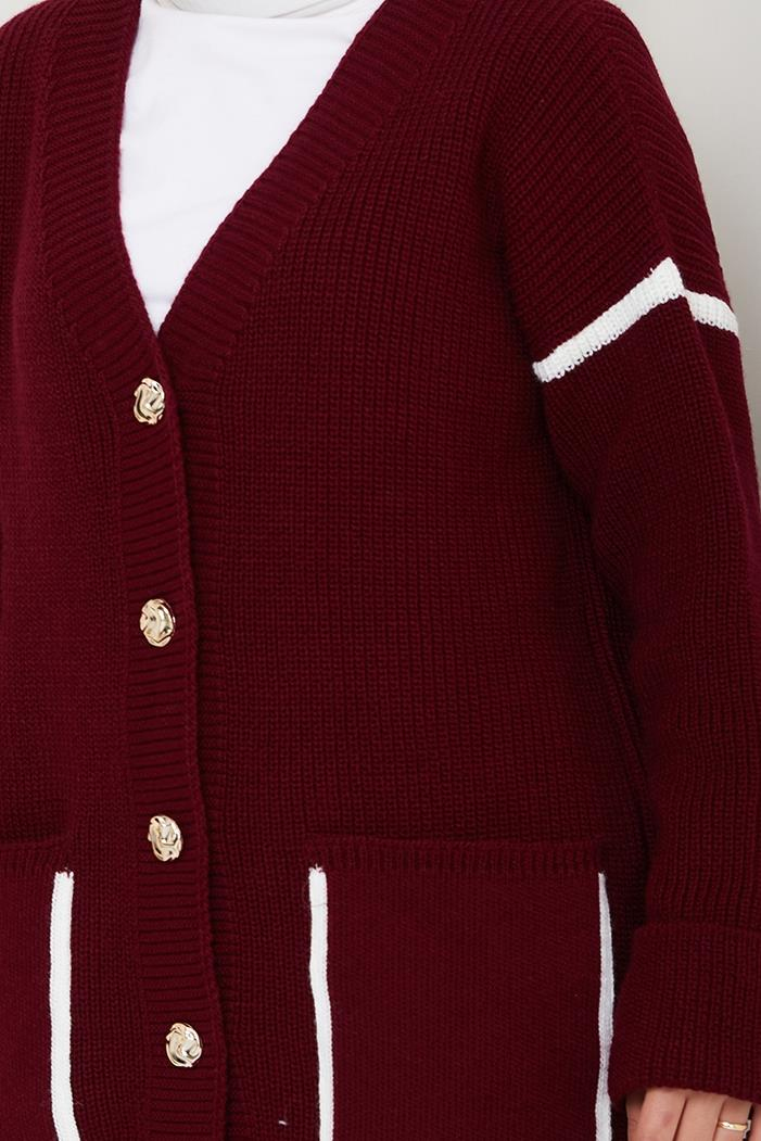 İlge Düğmeli Triko Hırka 1597 - Bordo