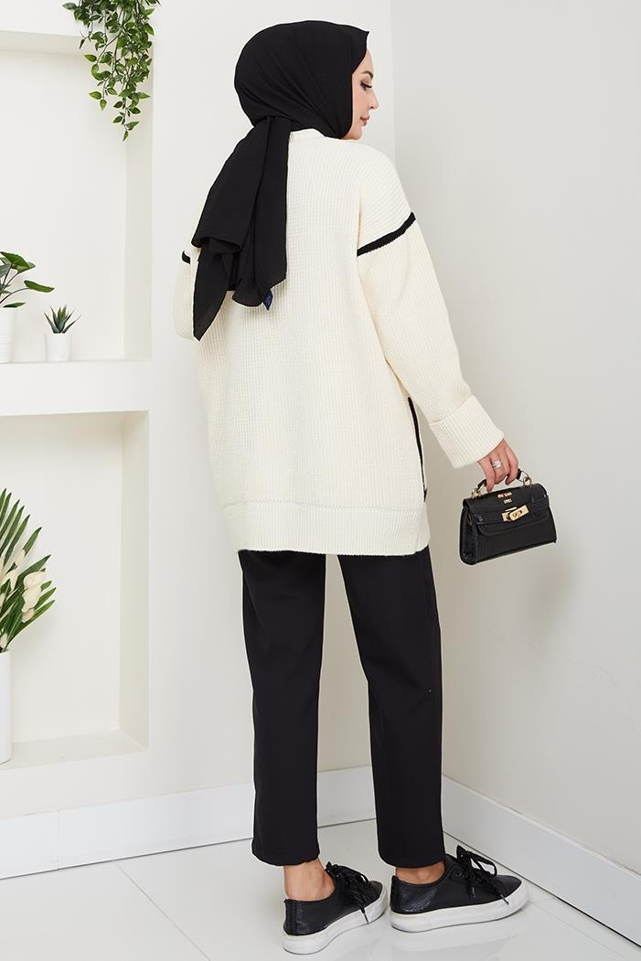 İlge Düğmeli Triko Hırka 1597 - Ekru