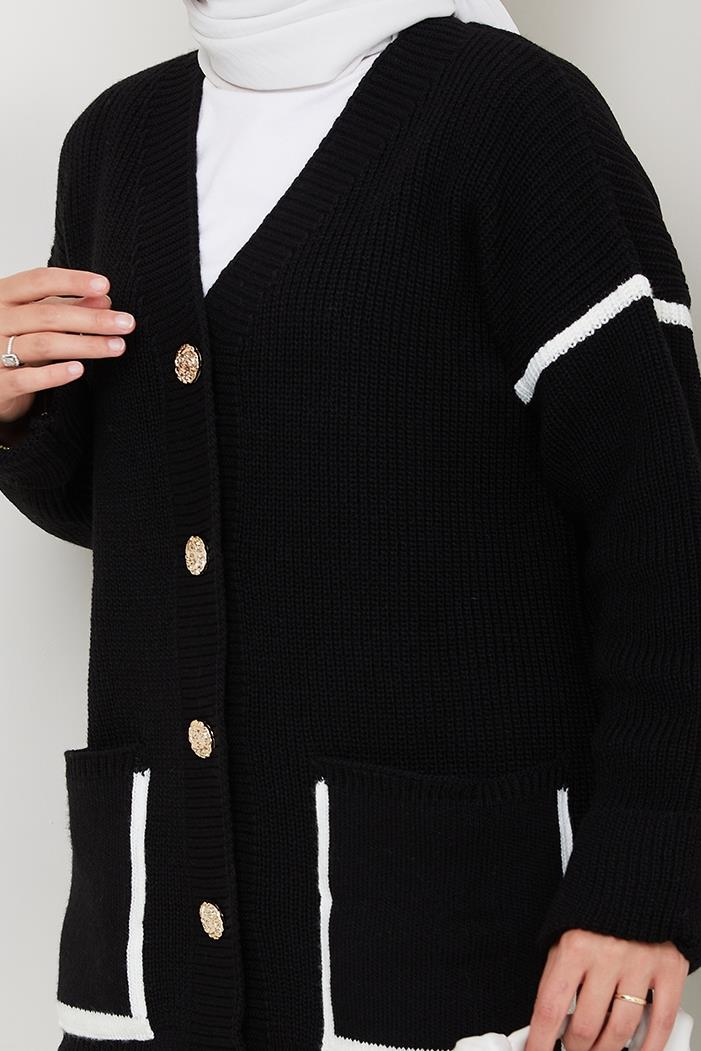 İlge Düğmeli Triko Hırka 1597 - Siyah