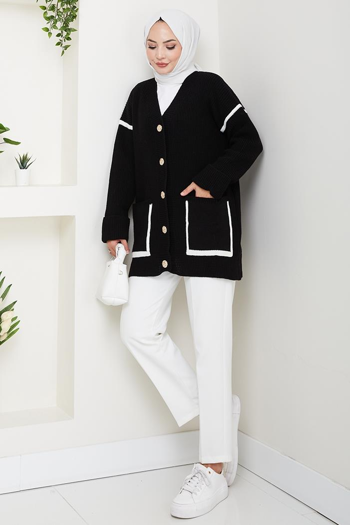 İlge Düğmeli Triko Hırka 1597 - Siyah