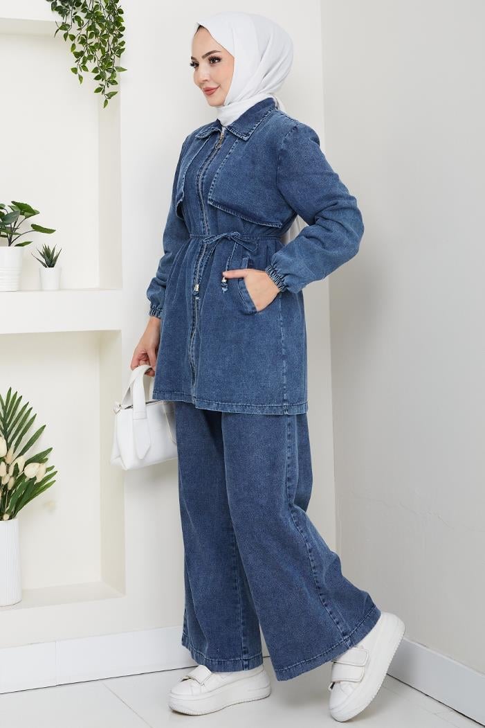 İpli Ceket Pantolon Kot İkili Takım 1641 - Mavi