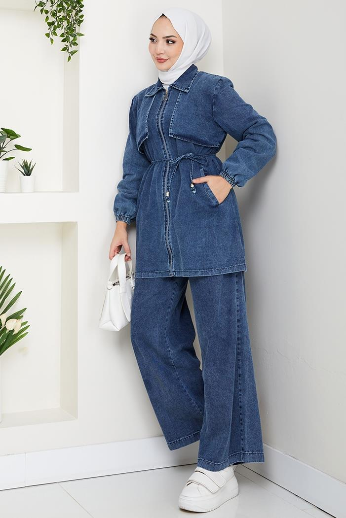İpli Ceket Pantolon Kot İkili Takım 1641 - Mavi