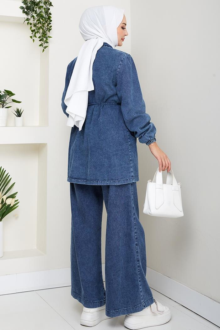 İpli Ceket Pantolon Kot İkili Takım 1641 - Mavi