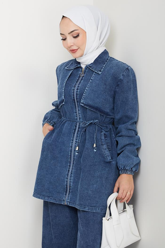 İpli Ceket Pantolon Kot İkili Takım 1641 - Mavi