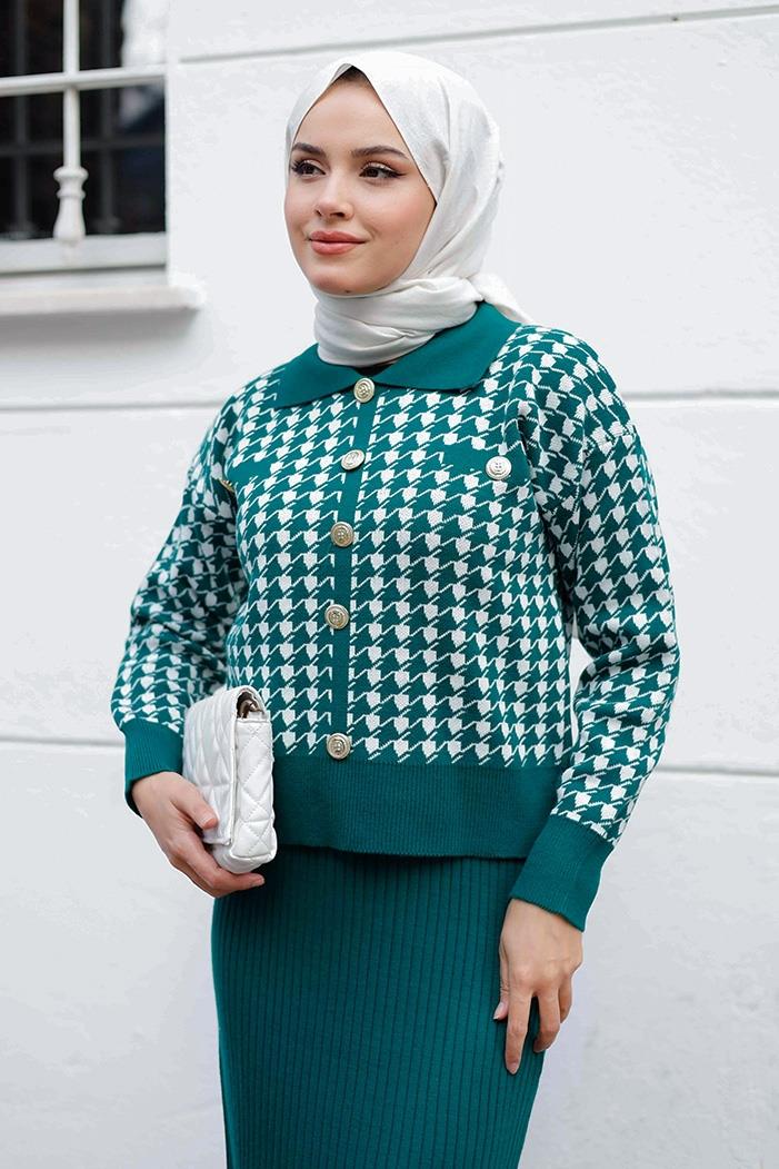 Jeli Elbise Hırka İkili Triko Takım 1220 - Zümrüt Yeşili