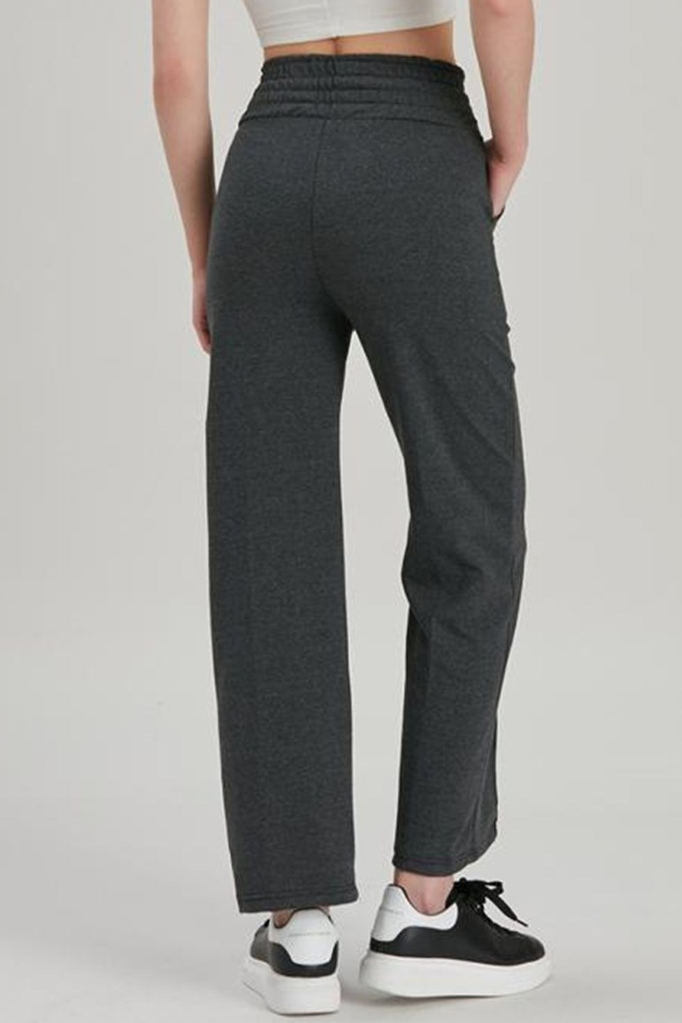 Kalın Kemerli Nervür Dikişli Cepli iki İplik Eşofman Altı - Antrasit