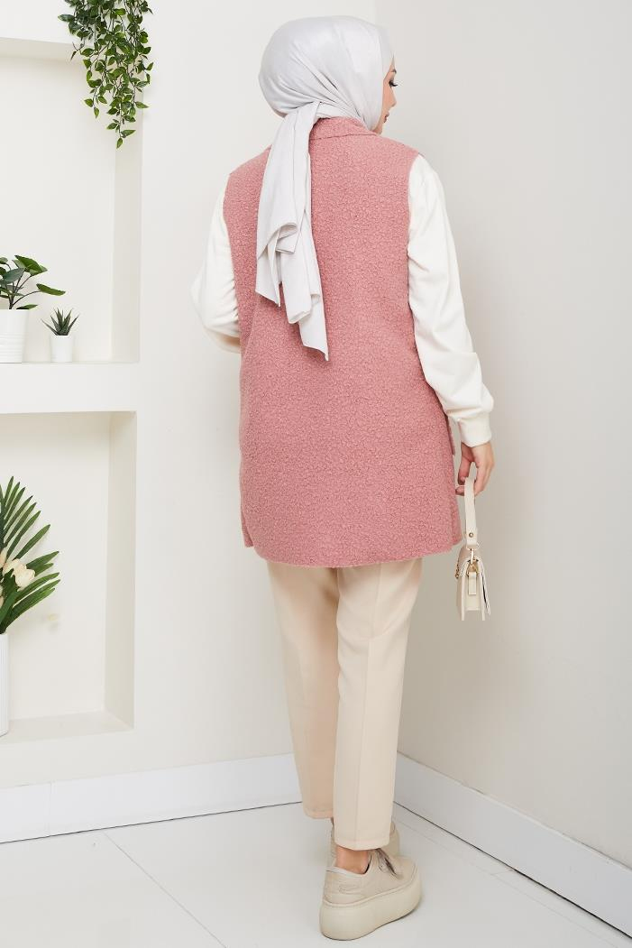 Kapak Cepli Düğmeli Yelek 1649 - Pembe