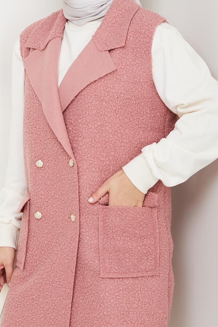 Kapak Cepli Düğmeli Yelek 1649 - Pembe