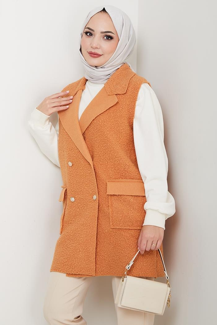 Kapak Cepli Düğmeli Yelek 1649 - Taba