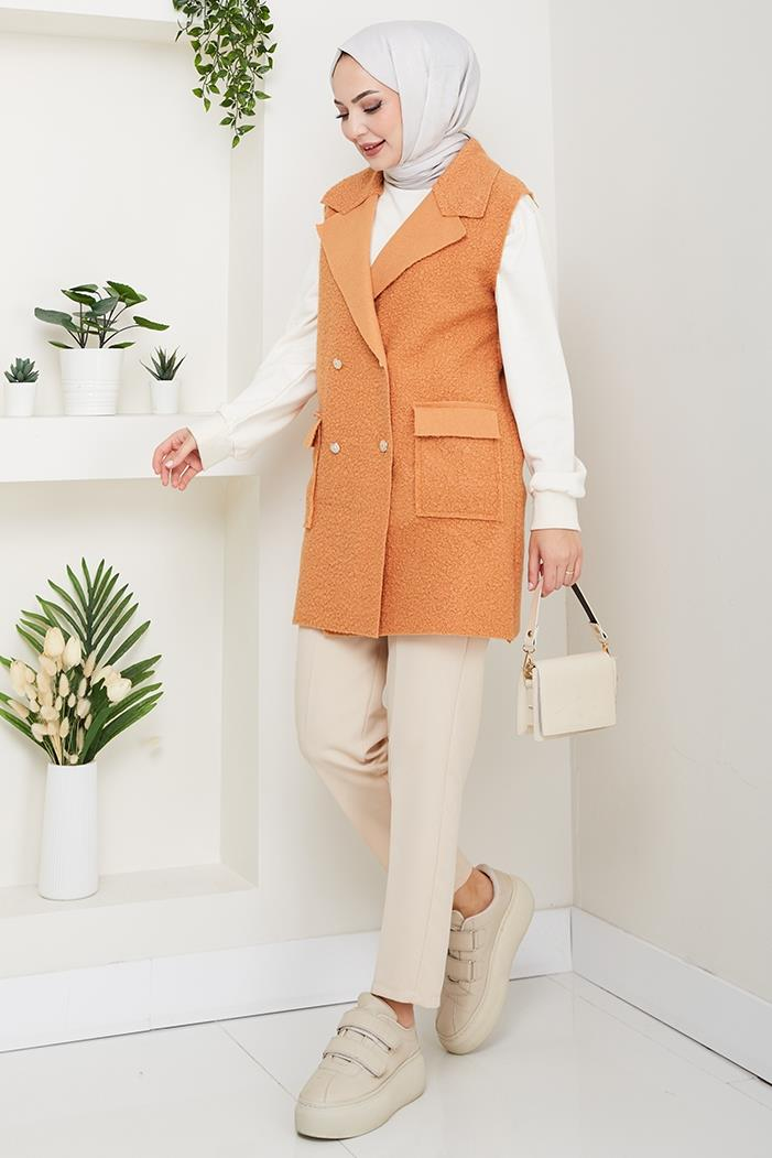 Kapak Cepli Düğmeli Yelek 1649 - Taba