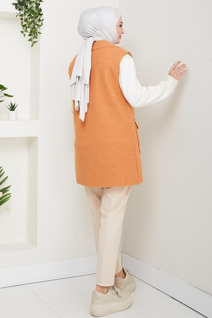 Kapak Cepli Düğmeli Yelek 1649 - Taba