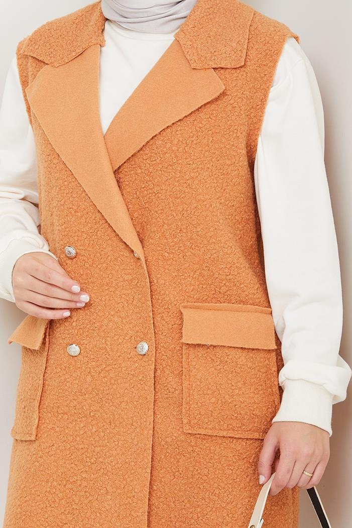 Kapak Cepli Düğmeli Yelek 1649 - Taba