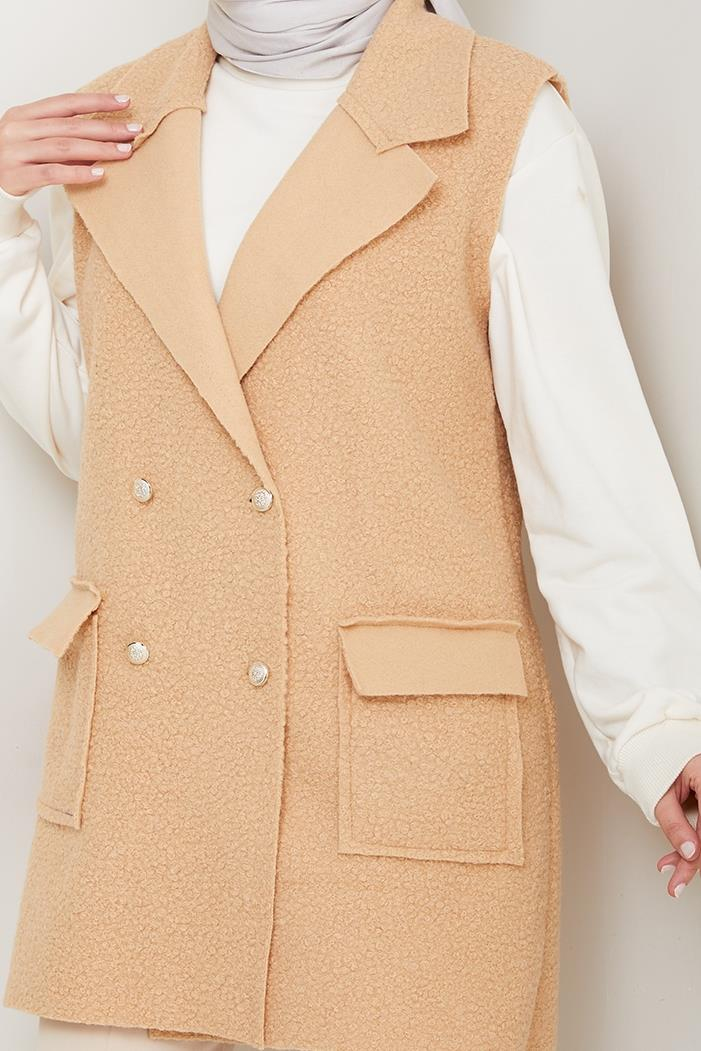 Kapak Cepli Düğmeli Yelek 1649 - Vizon