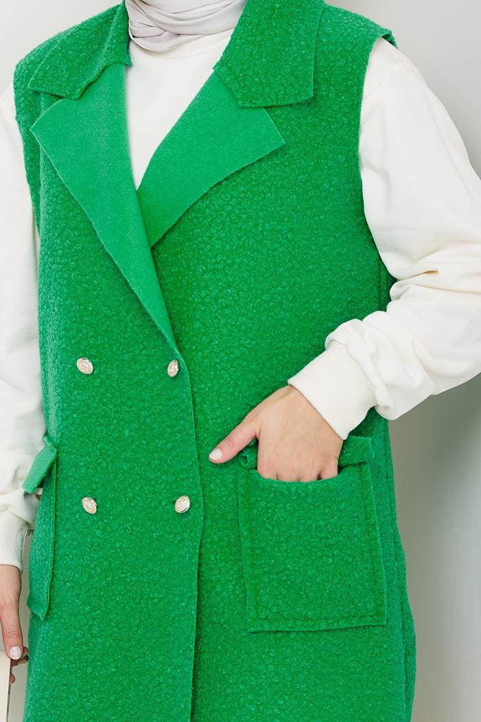 Kapak Cepli Düğmeli Yelek 1649 - Yeşil