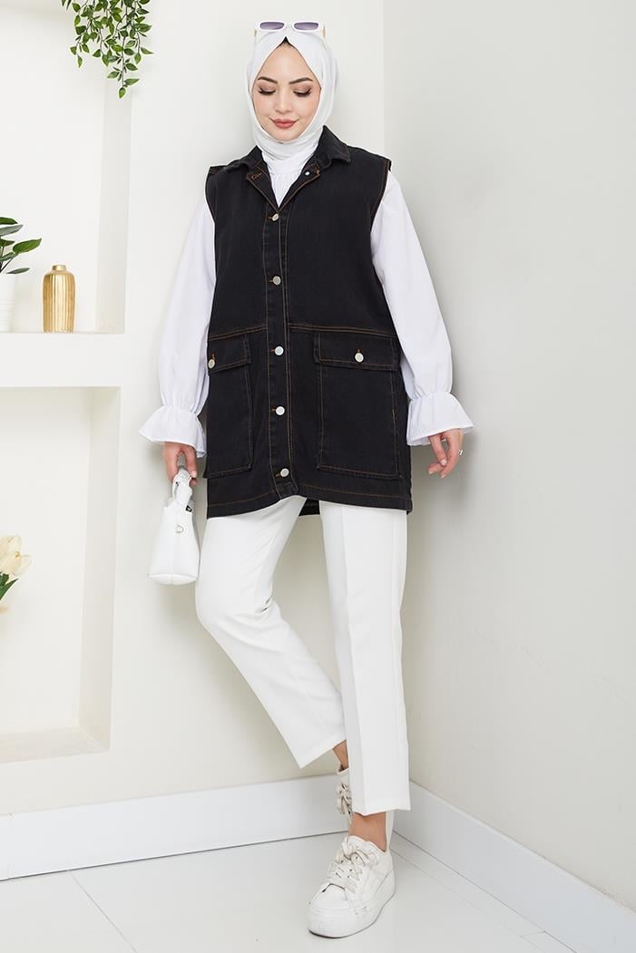 Kapak Cepli Kot Yelek 1431 - Siyah