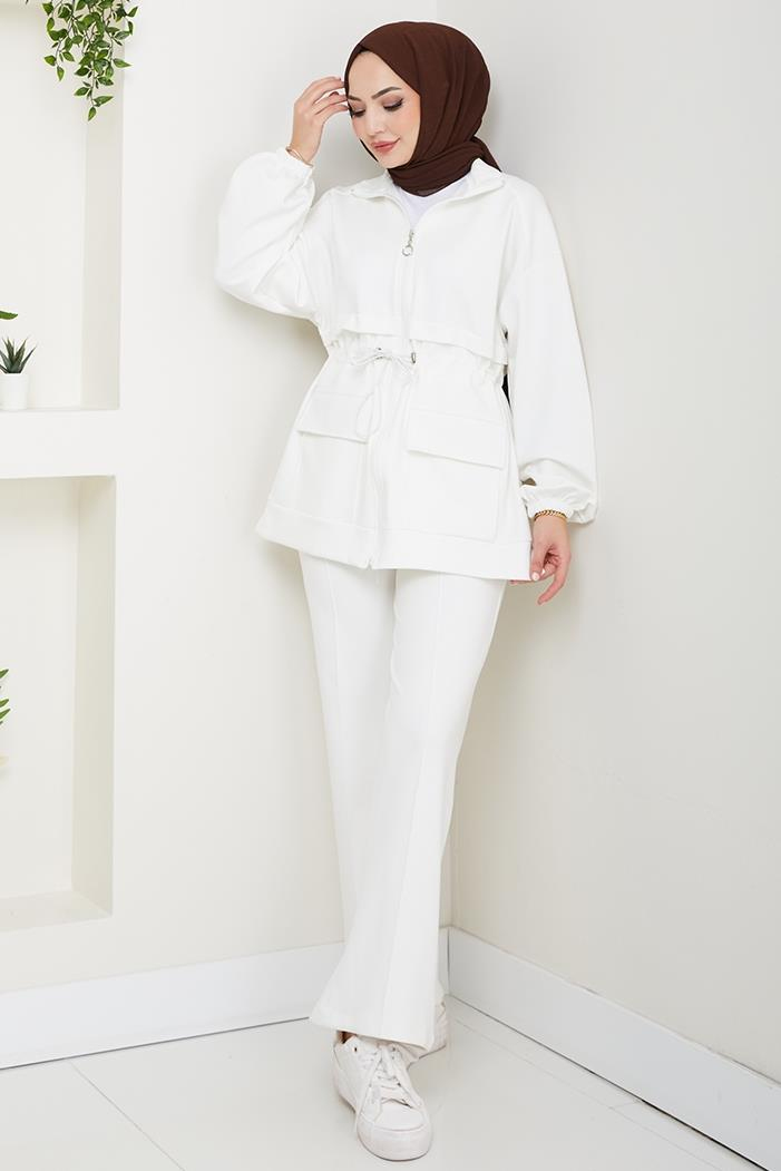 Kapak Cepli Oysho İkili Takım 1652 - Beyaz