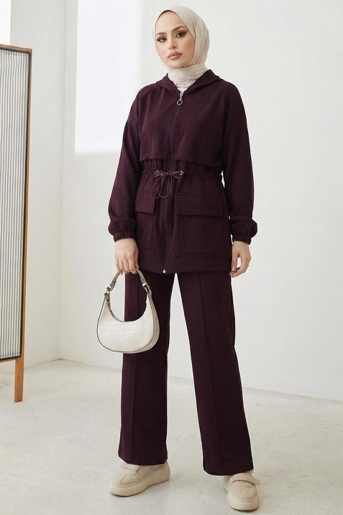 Kapak Cepli Oysho İkili Takım 1652 - Mürdüm