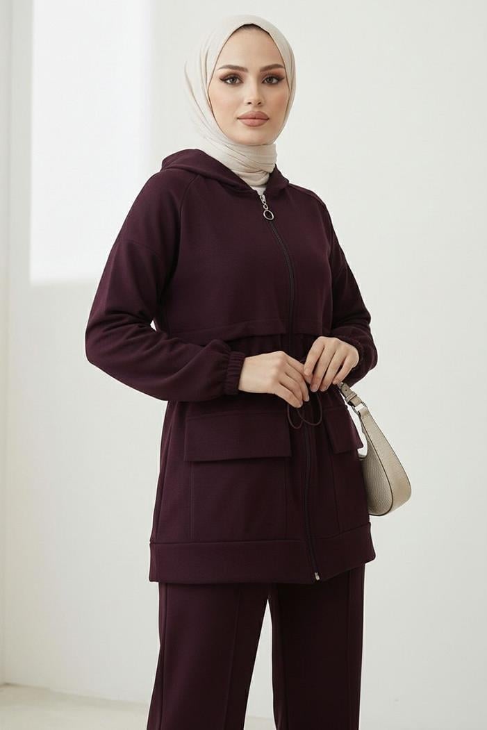 Kapak Cepli Oysho İkili Takım 1652 - Mürdüm