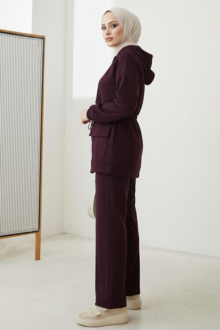 Kapak Cepli Oysho İkili Takım 1652 - Mürdüm