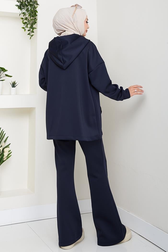 Kapüşonlu Düğme Detaylı Scuba Takım 1592 - Lacivert