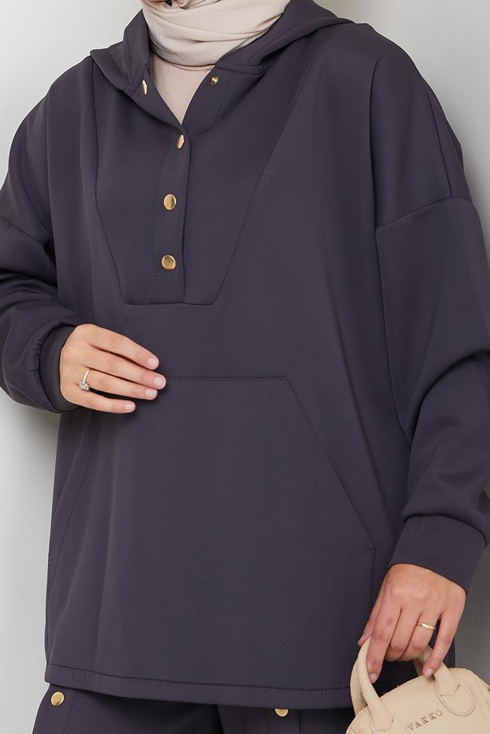 Kapüşonlu Düğme Detaylı Scuba Takım 1592 - Antrasit