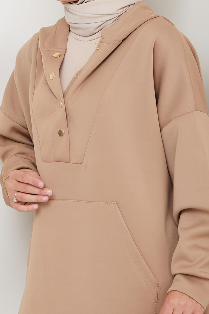 Kapüşonlu Düğme Detaylı Scuba Takım 1592 - Vizon