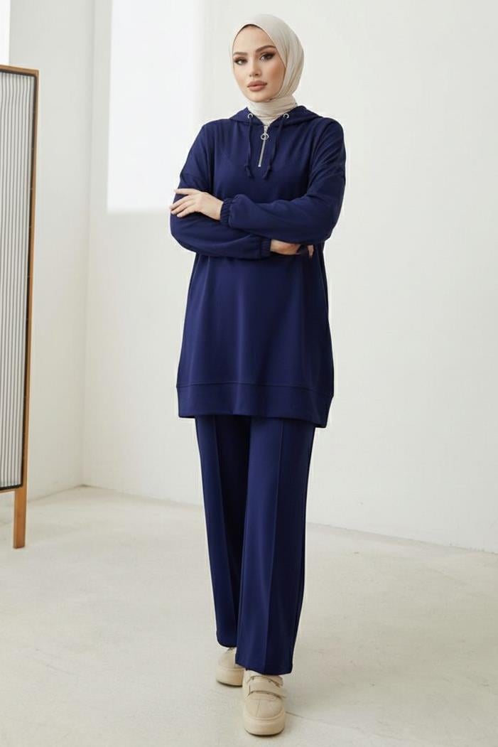 Kapüşonlu Oysho Tunik Pantolon İkili Takım 1676 - Lacivert