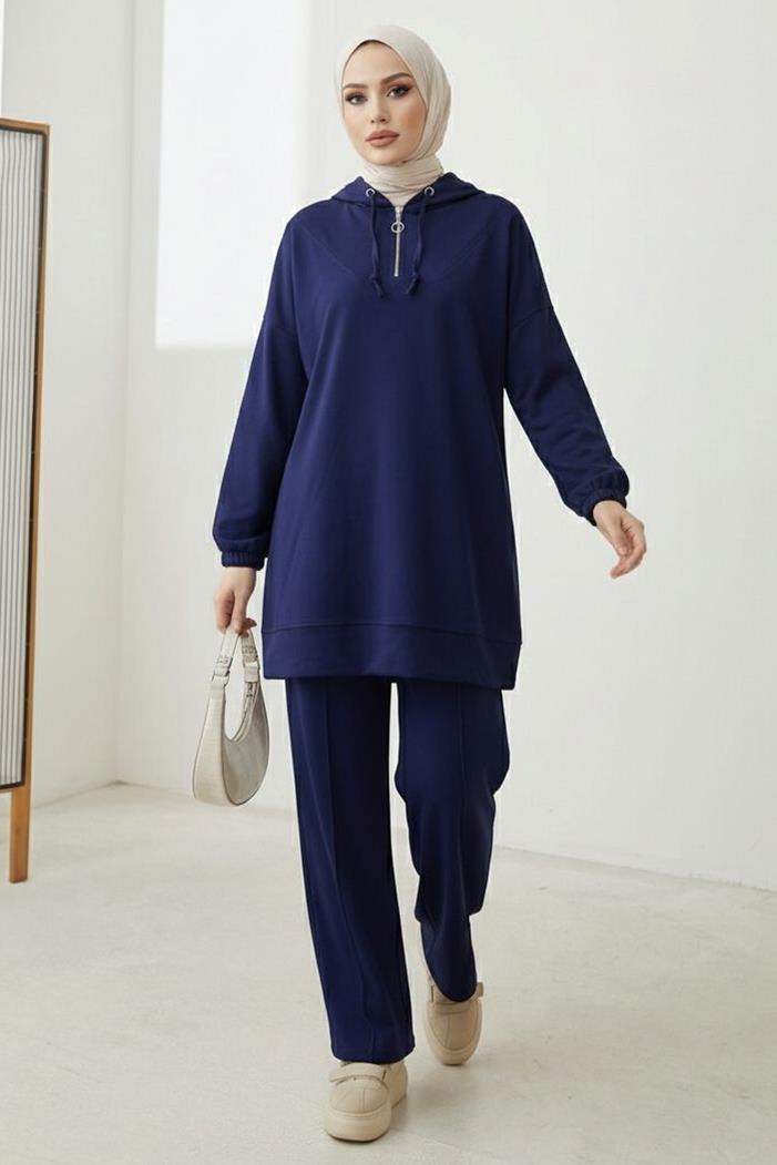 Kapüşonlu Oysho Tunik Pantolon İkili Takım 1676 - Lacivert