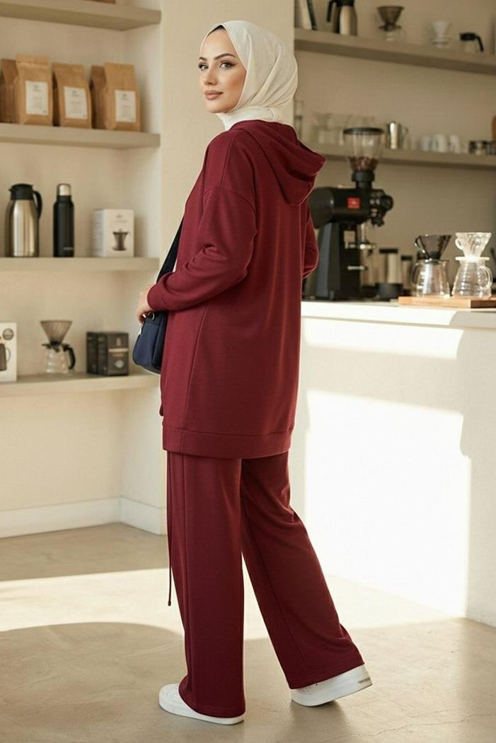 Kapüşonlu Tunik Pantolon Takım 1682 - Bordo