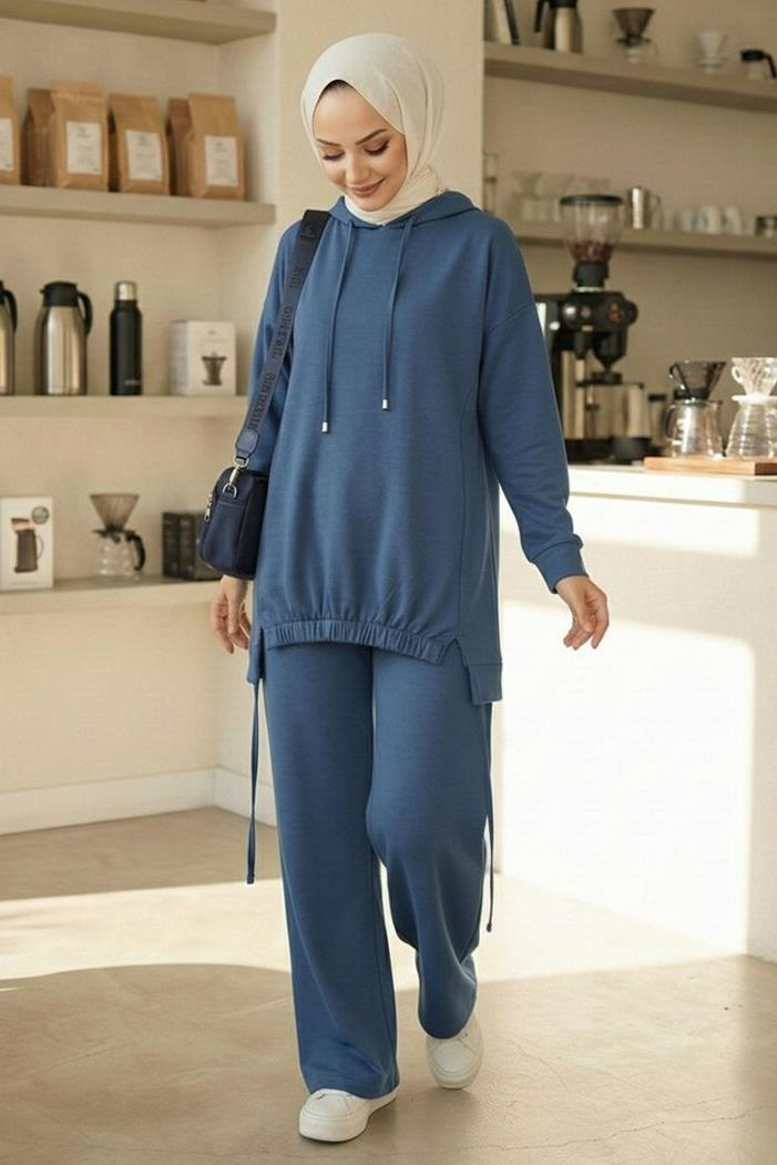 Kapüşonlu Tunik Pantolon Takım 1682 - İndigo