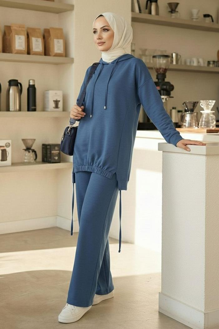 Kapüşonlu Tunik Pantolon Takım 1682 - İndigo