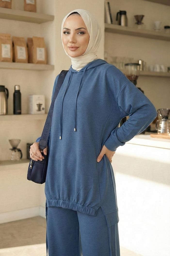 Kapüşonlu Tunik Pantolon Takım 1682 - İndigo