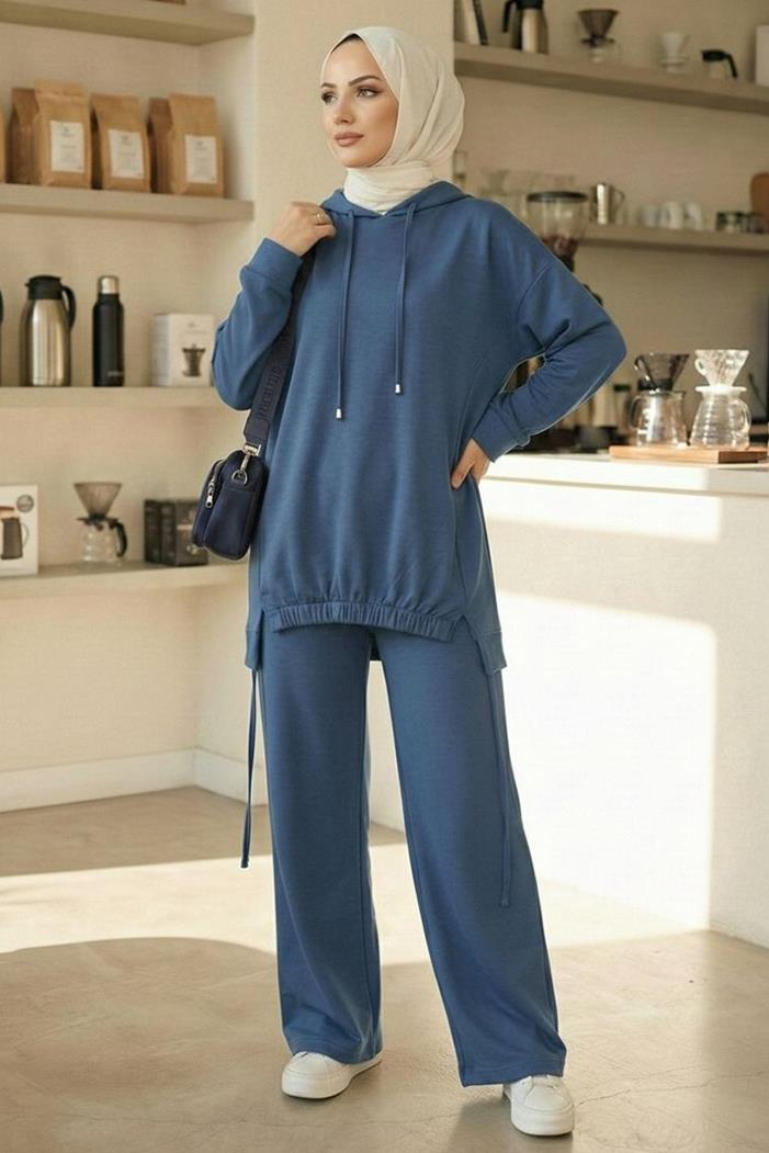 Kapüşonlu Tunik Pantolon Takım 1682 - İndigo