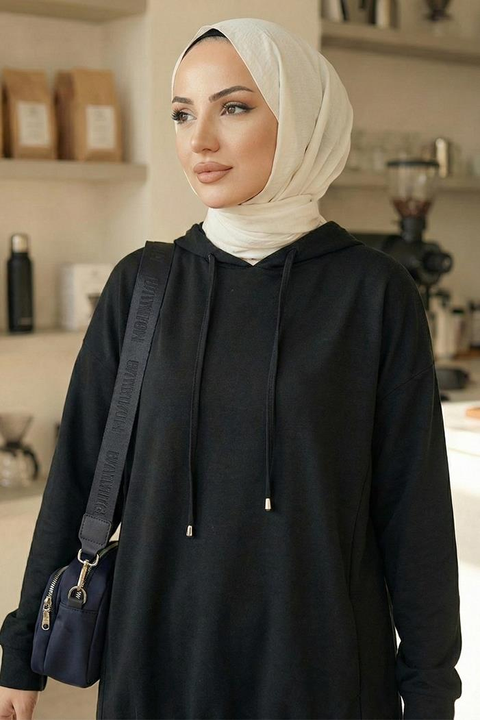 Kapüşonlu Tunik Pantolon Takım 1682 - Siyah