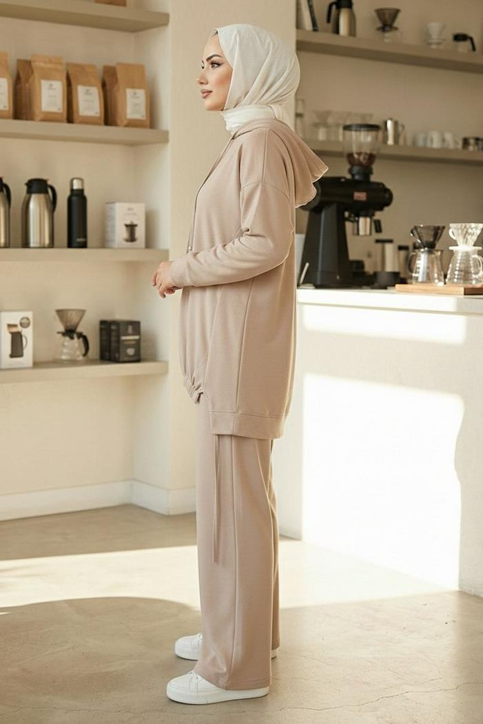 Kapüşonlu Tunik Pantolon Takım 1682 - Vizon