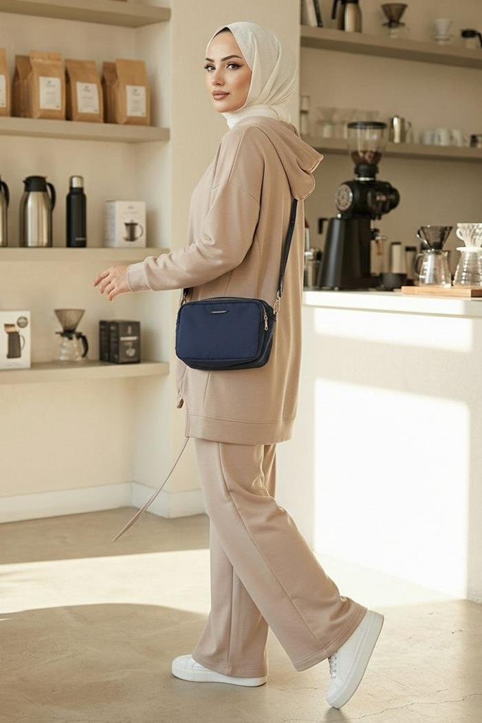 Kapüşonlu Tunik Pantolon Takım 1682 - Vizon
