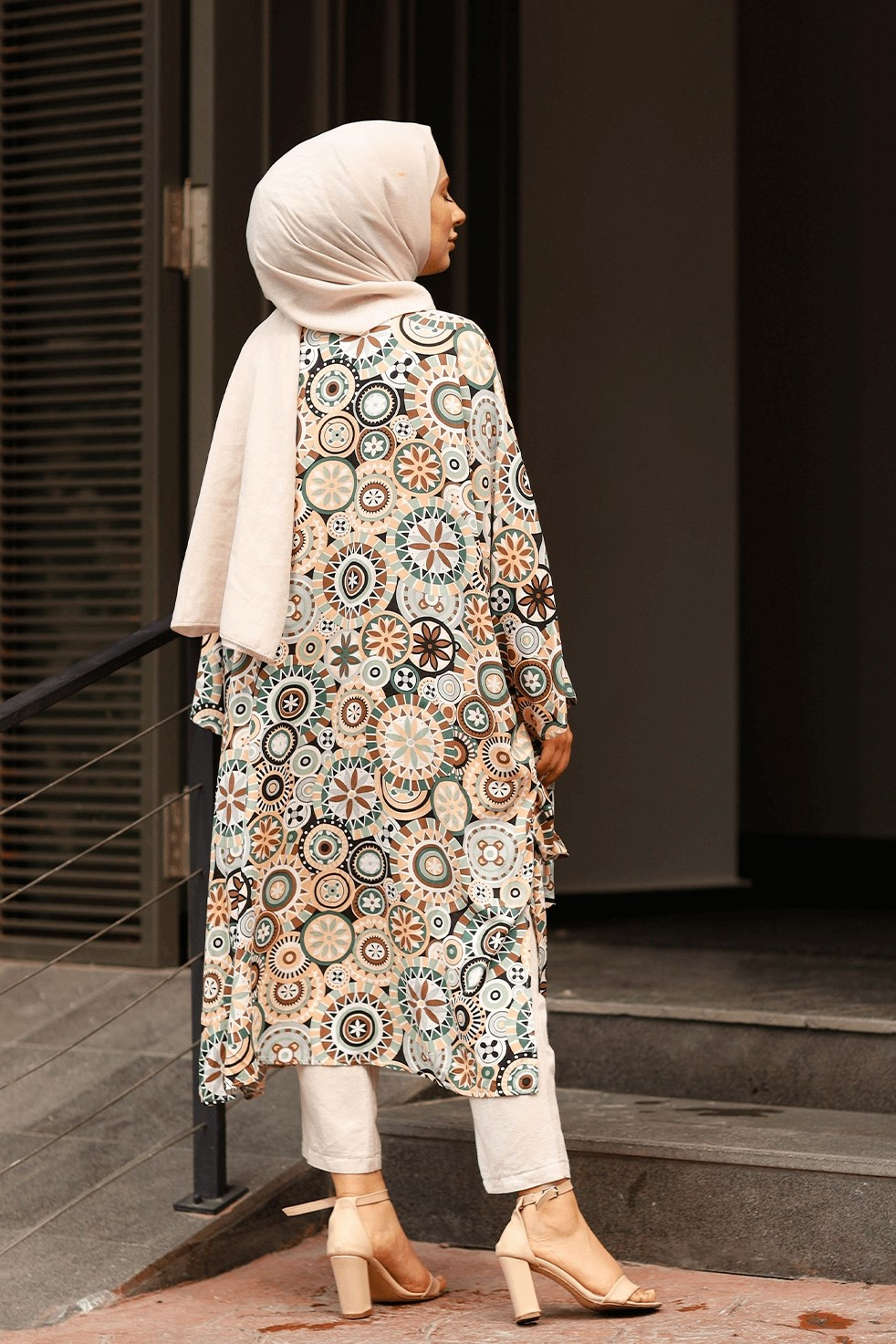 Karmaşık Çiçek Desen Kemerli Salaş Kimono - Haki