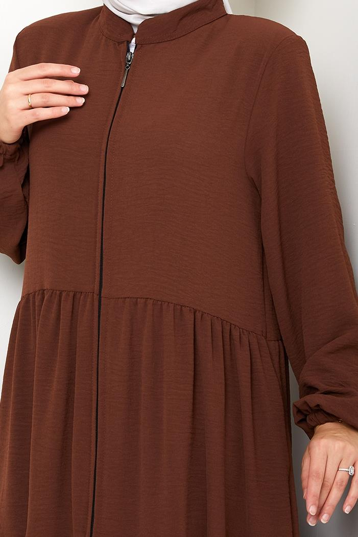 Kat Detaylı Fermuarlı Ferace 1586 - Kahve