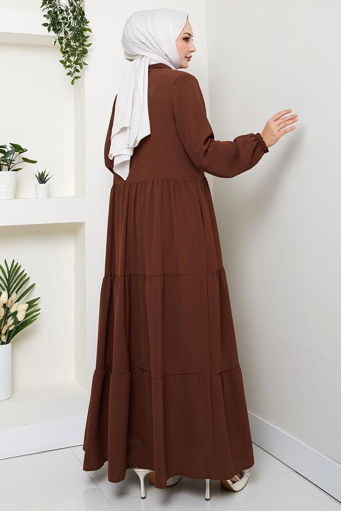 Kat Detaylı Fermuarlı Ferace 1586 - Kahve