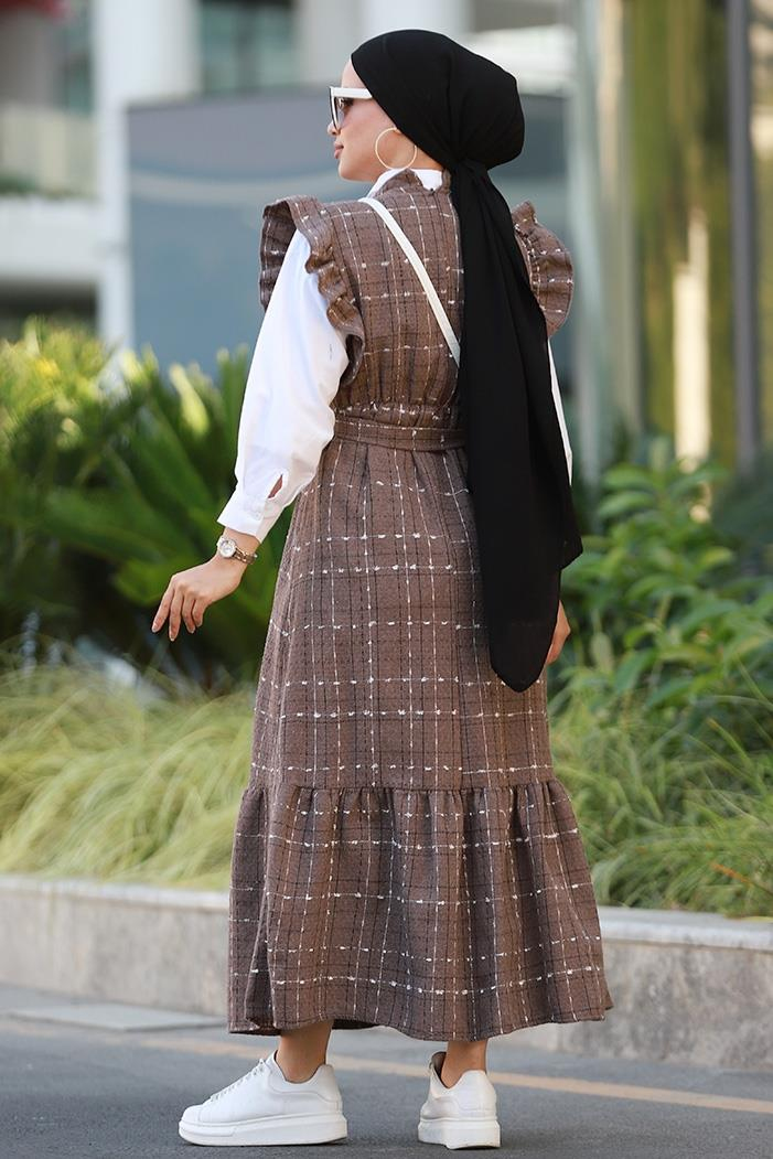 Kayla Kolları Fırfırlı Salopet 584 - Kahve