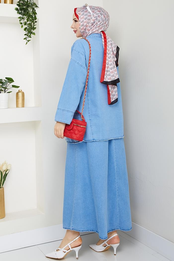 Kimono Etek İkili Kot Takım 1531 - Açık Mavi