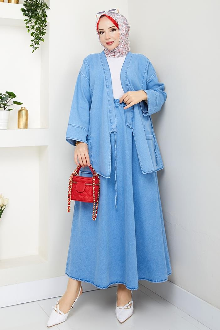 Kimono Etek İkili Kot Takım 1531 - Açık Mavi