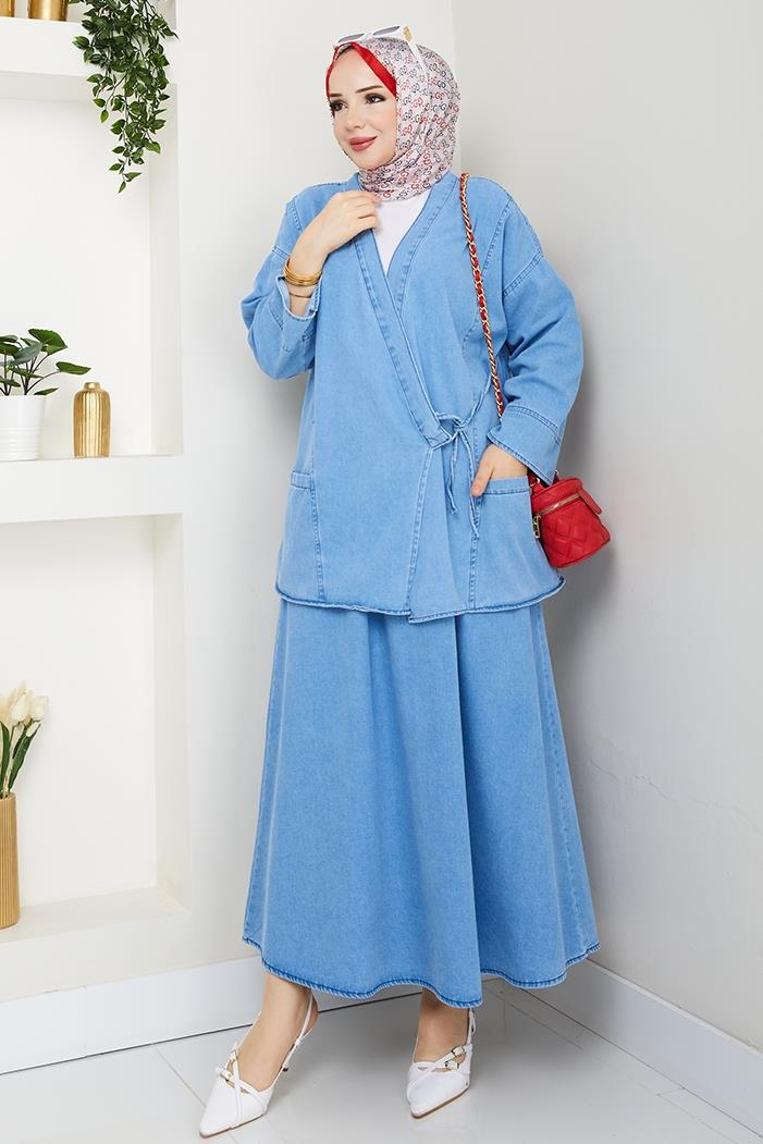 Kimono Etek İkili Kot Takım 1531 - Açık Mavi