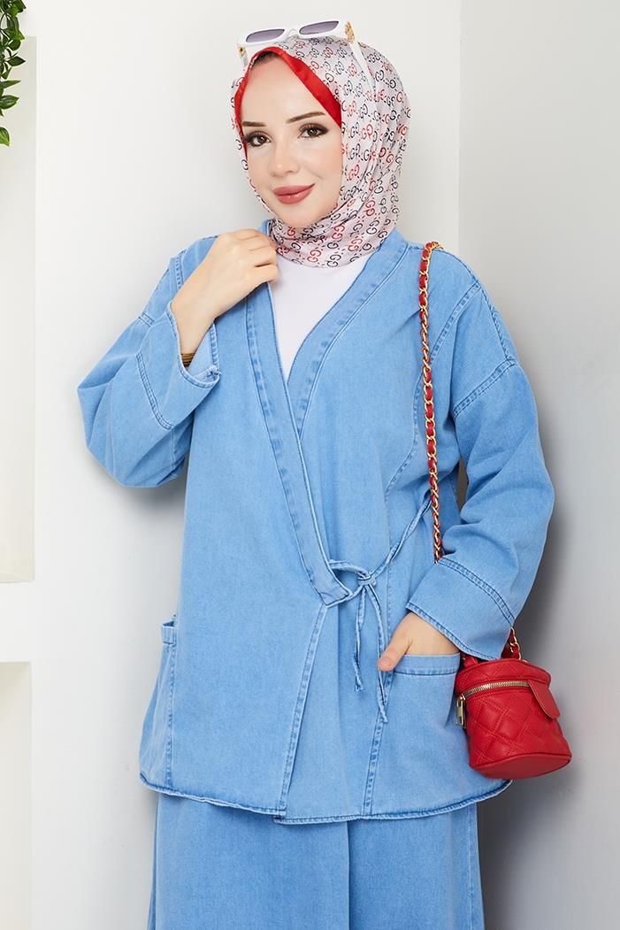 Kimono Etek İkili Kot Takım 1531 - Açık Mavi