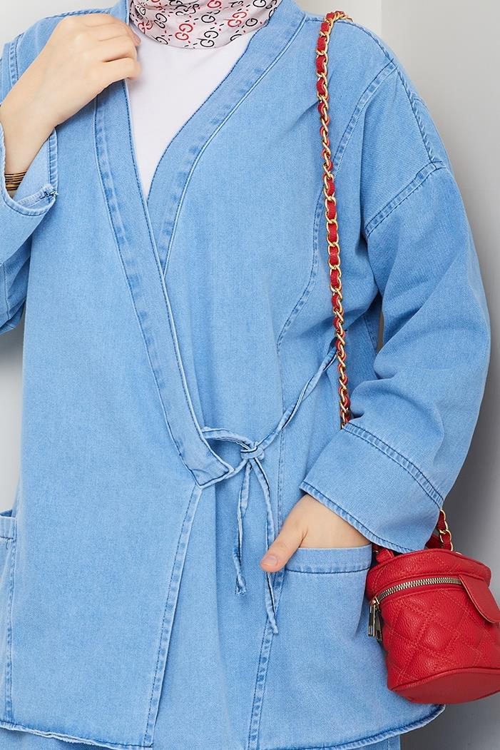 Kimono Etek İkili Kot Takım 1531 - Açık Mavi