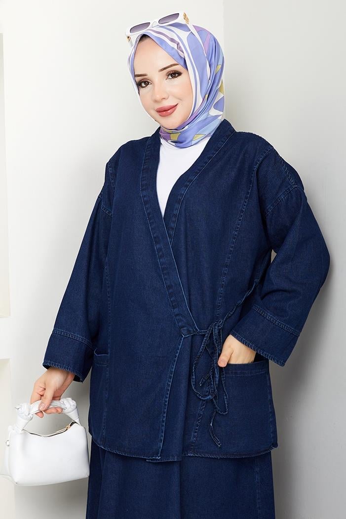 Kimono Etek İkili Kot Takım 1531 - Koyu Mavi