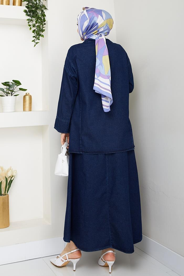 Kimono Etek İkili Kot Takım 1531 - Koyu Mavi