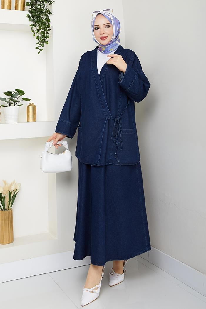 Kimono Etek İkili Kot Takım 1531 - Koyu Mavi