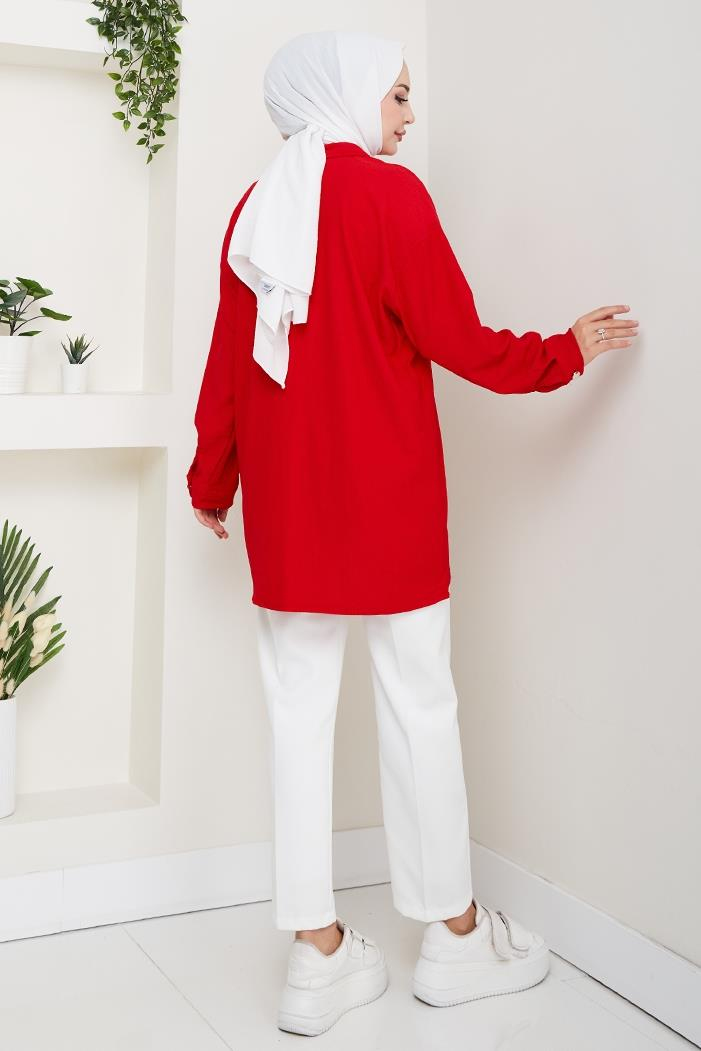 Kolye Hediyeli Tesettür Gömlek 530 - Kırmızı
