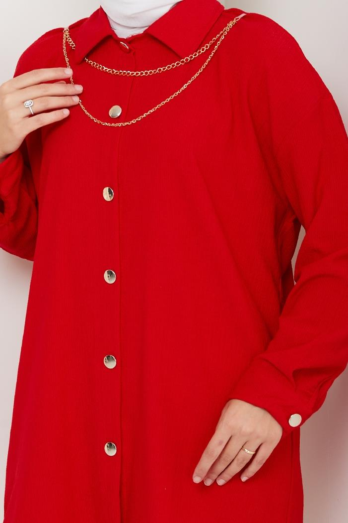 Kolye Hediyeli Tesettür Gömlek 530 - Kırmızı
